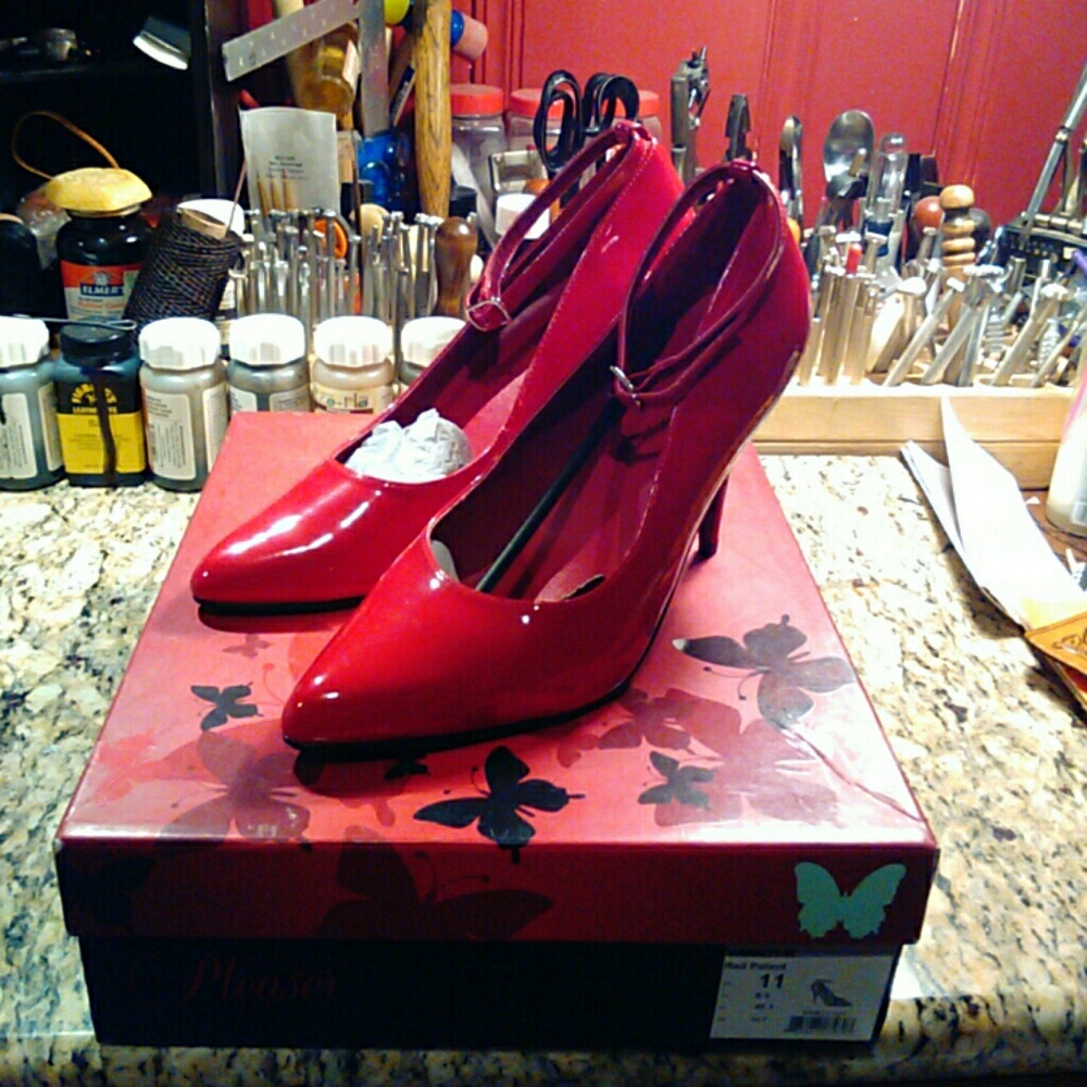 Bright Red Patent Pleaser Pumps